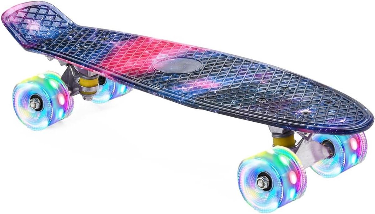 skateboard cruiser mini skateboard stad verkenning led knipperende wielen 22 inch blauw