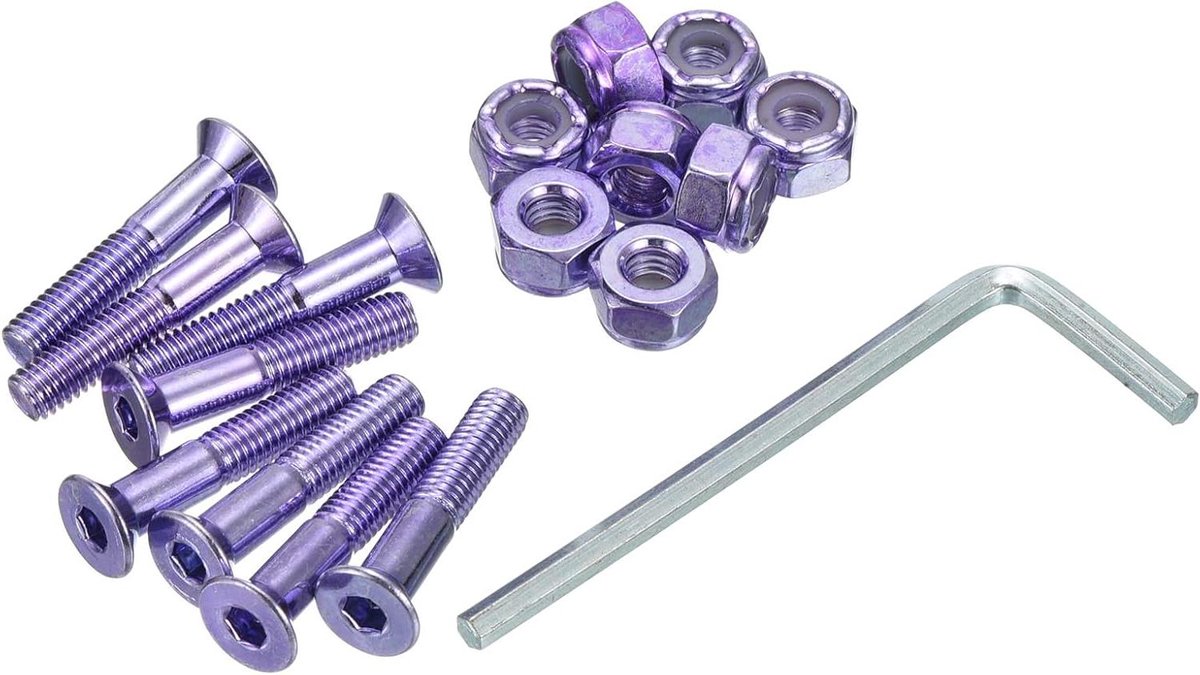 skateboard hardware kit bevestigingsschroeven moeren set longboard cruiser monteren hex head bouten 1 inch paars