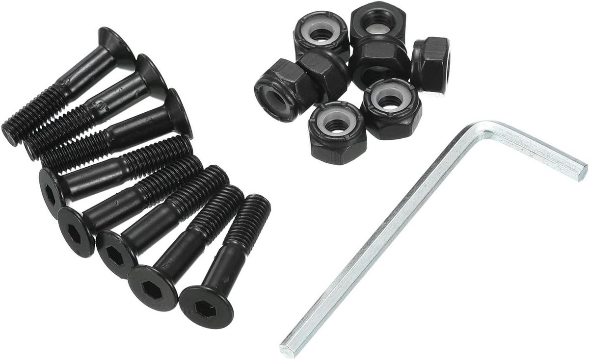 skateboard hardware kit bevestigingsschroeven moeren set longboard cruiser monteren zeskantbouten inclusief sleutel 1 inch zwart