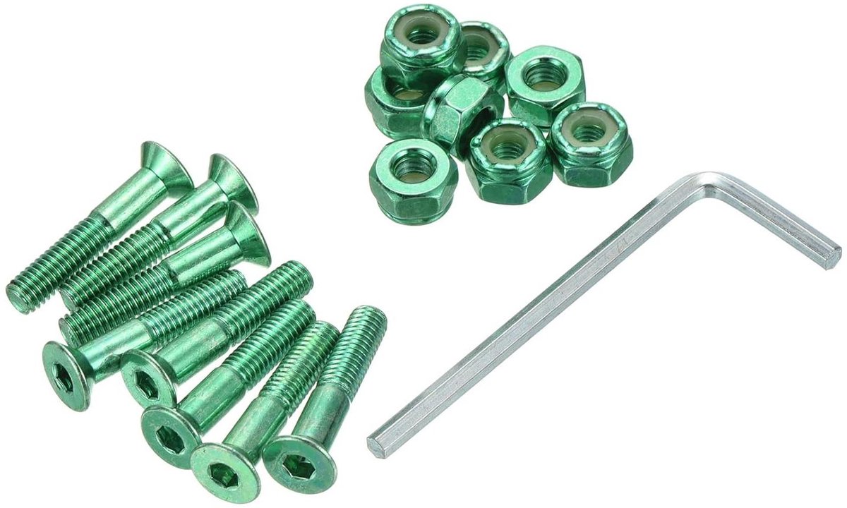 skateboard hardware kit bevestigingsschroeven moeren set skateboard monteren inclusief montag sleutel 25mm schroeflengte groen