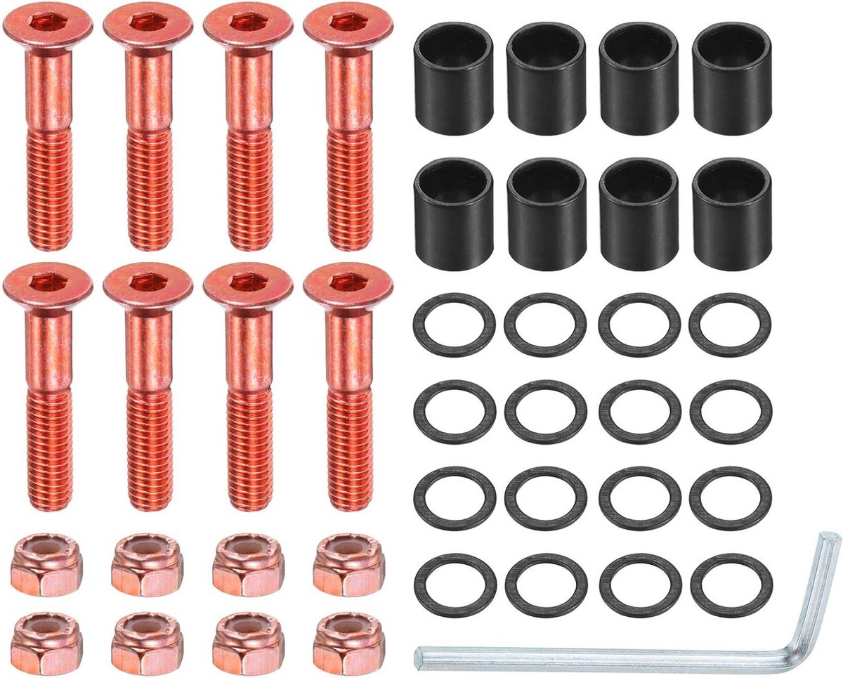 skateboard hardware schroeven skatebouten kit skateboard monteren compleet gereedschap 8 stuks rood zwart