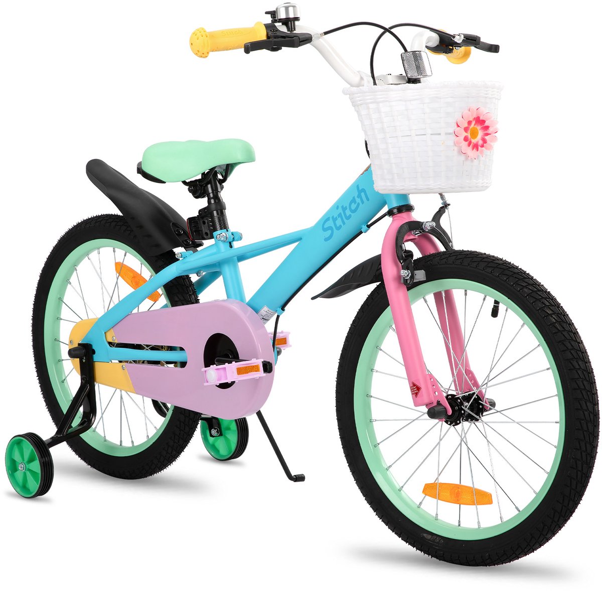 stitch macaron kinderfiets 12 14 16 18 inch voor meisjes jongens 2 9 jaar met mandje zijwieltjes geschikt voor buitenactiviteiten in de lente