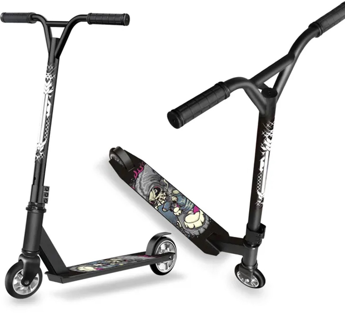 stuntstep aluminium abec 9 kogellagers 100 mm pu wielen kinderstep voor kinderen vanaf 6 jaar zwart