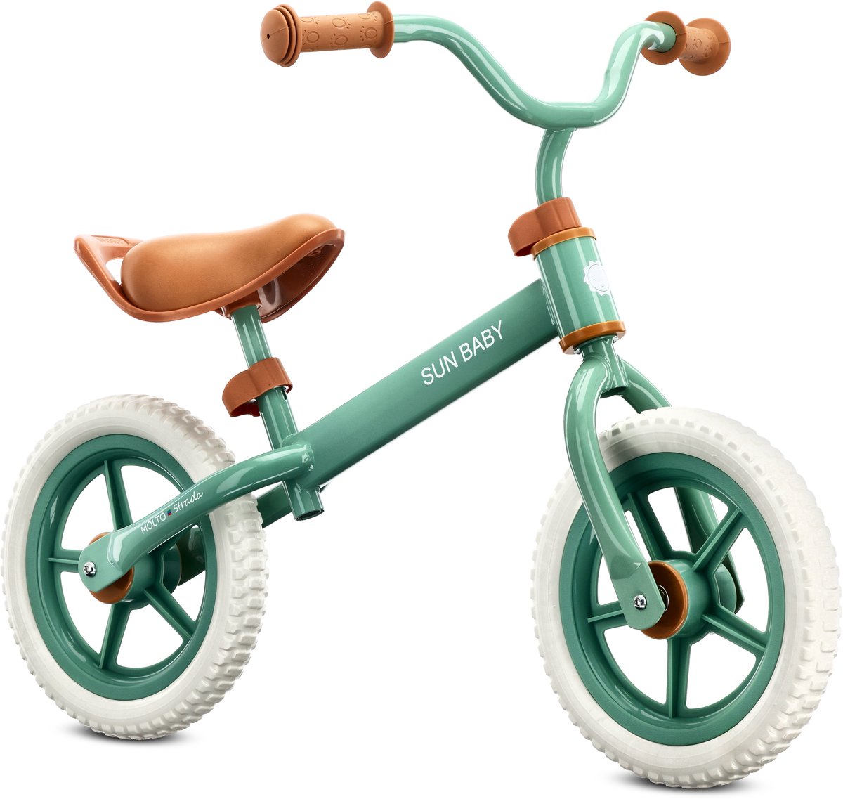sun baby Loopfiets voor Kinderen 2 Jaar Molto Strada, max. 30 kg, Loopfietsen met schuimrubberen banden, verstelbaar zadel en stuur, stalen frame - Sage Green met witte banden Loopfiets kopen online