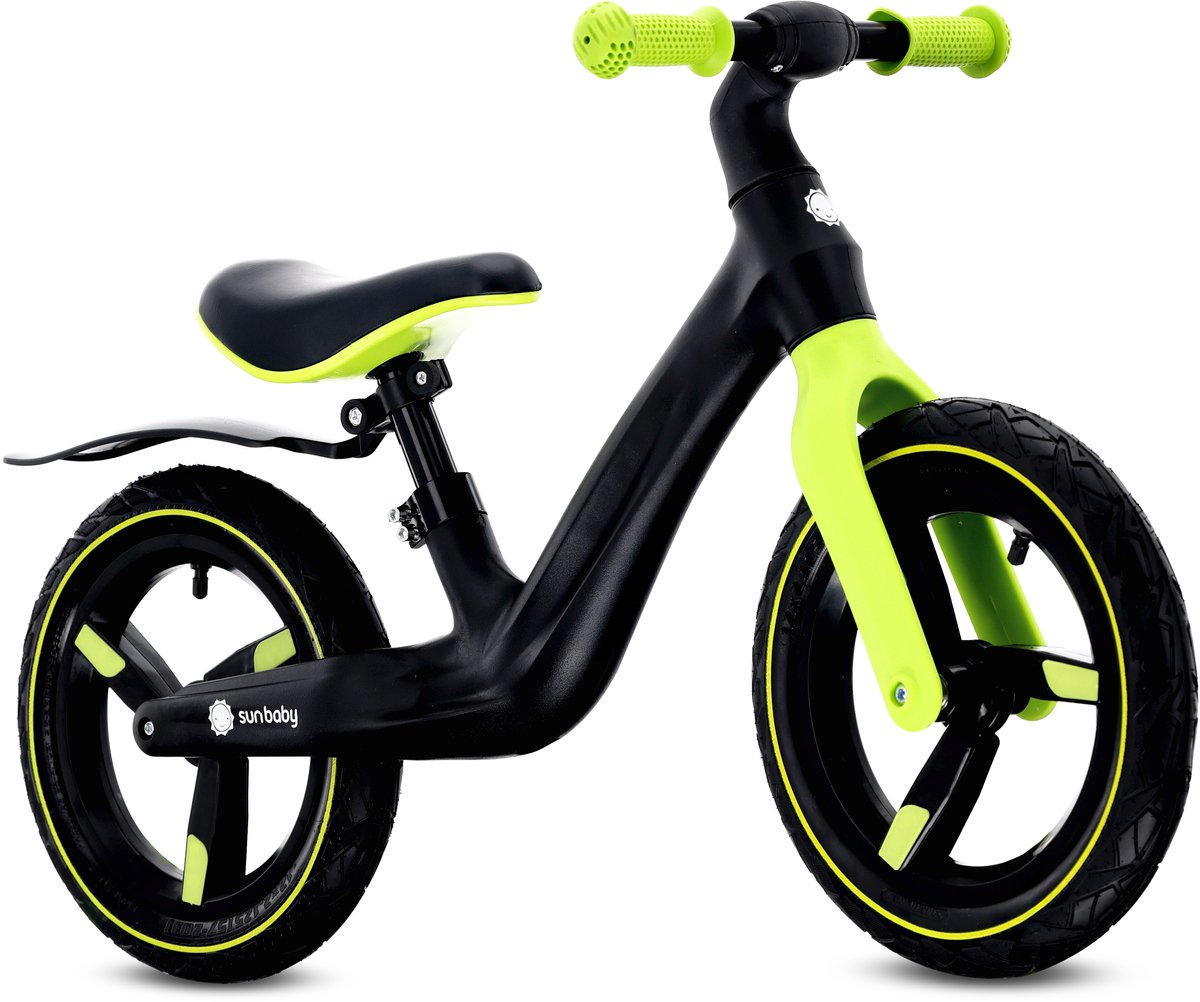 sun baby loopfiets voor kinderen sport 2 jaar max 30 kg loopfietsen nylon frame luchtbanden verstelbaar zadel en stuur zwart geel