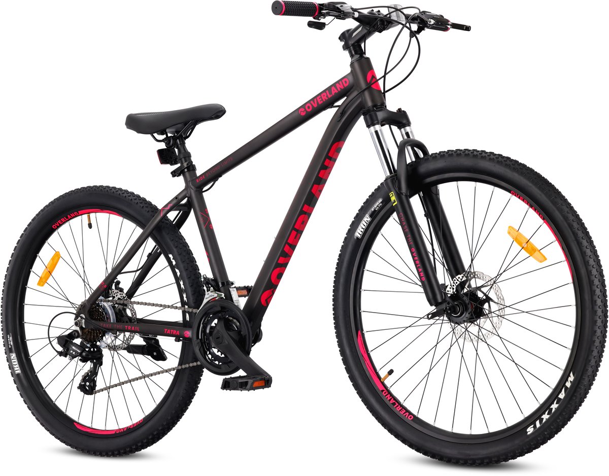 Tatra Bikes Mountainbike 27.5" Overland, MTB-fiets voor dames en heren, fiets 27.5" - 17 inch aluminium frame, 21 versnellingen, schokdemper, schijfremmen - Zwart-Fuchsia Fiets kopen online