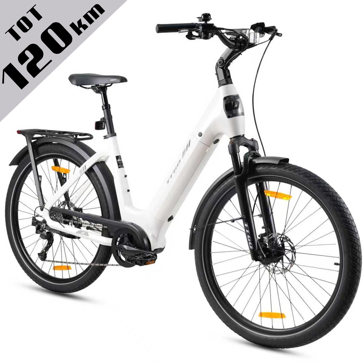 TTGO Elektrische Fiets - Stadsfiets 27.5 Inch - Middenmotor - 18Ah Accu tot 120 km - Shimano 9 Versnellingen - Hydraulische Schijfremmen - Wit Fiets (elektrisch) kopen online