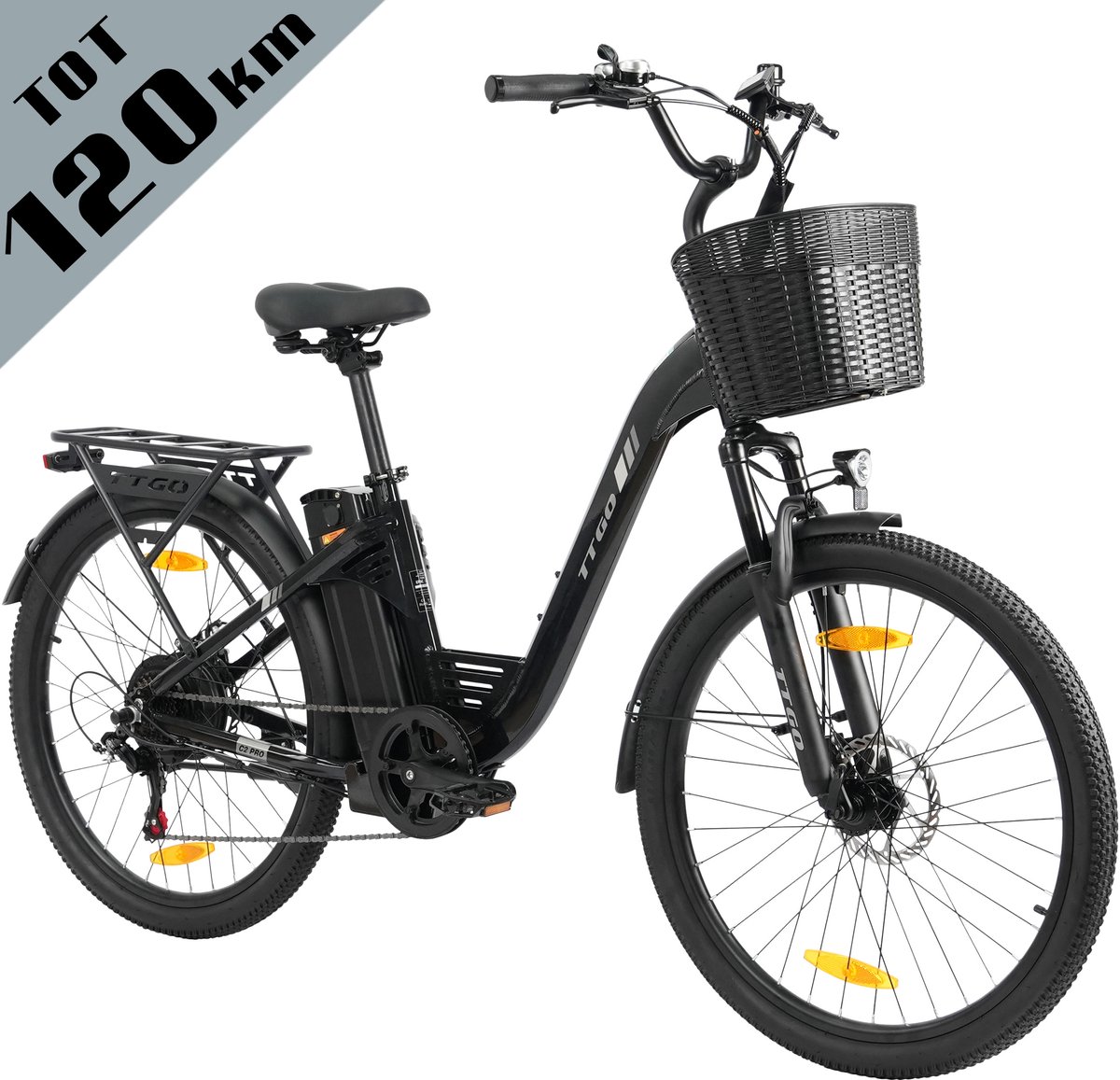 ttgo elektrische fiets tot 120 km actieradius 18ah accu 26 stadsfiets shimano 7 versnellingen lcd display zwart