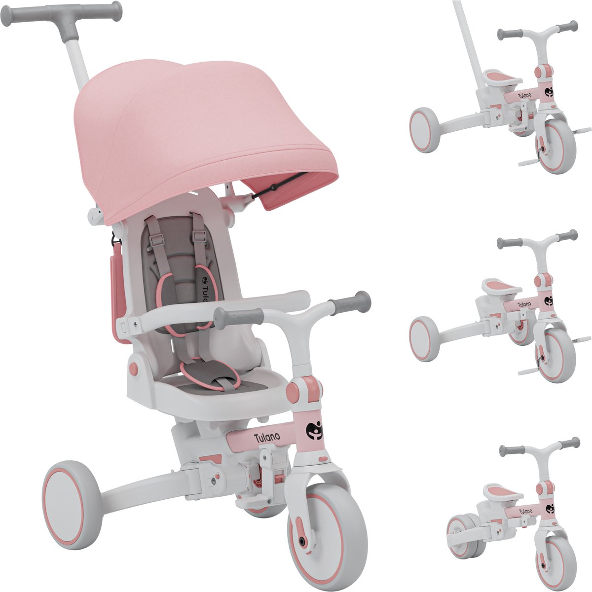 Tulano Noah 35 - Driewielige fiets - 4-in-1 driewielige fiets met duwstang, driewielige fiets om zelfstandig te rijden, loopfiets, loopfiets - met waterdichte kap - opvouwbaar - wielen van EVA-schuim - Roze Driewieler kopen online