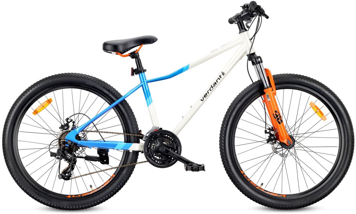 VERDANT CALIX Mountainbike 26", MTB-fiets voor dames en heren, fiets 6 inch - vering, schijfremmen, 21 versnellingen - Wit-Blauw-Oranje Fiets kopen online
