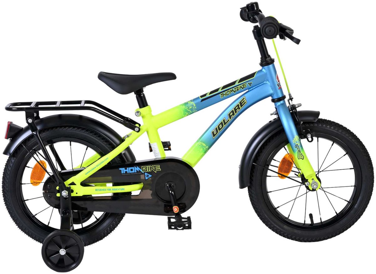volare thombike kinderfiets jongens 14 inch blauw geel