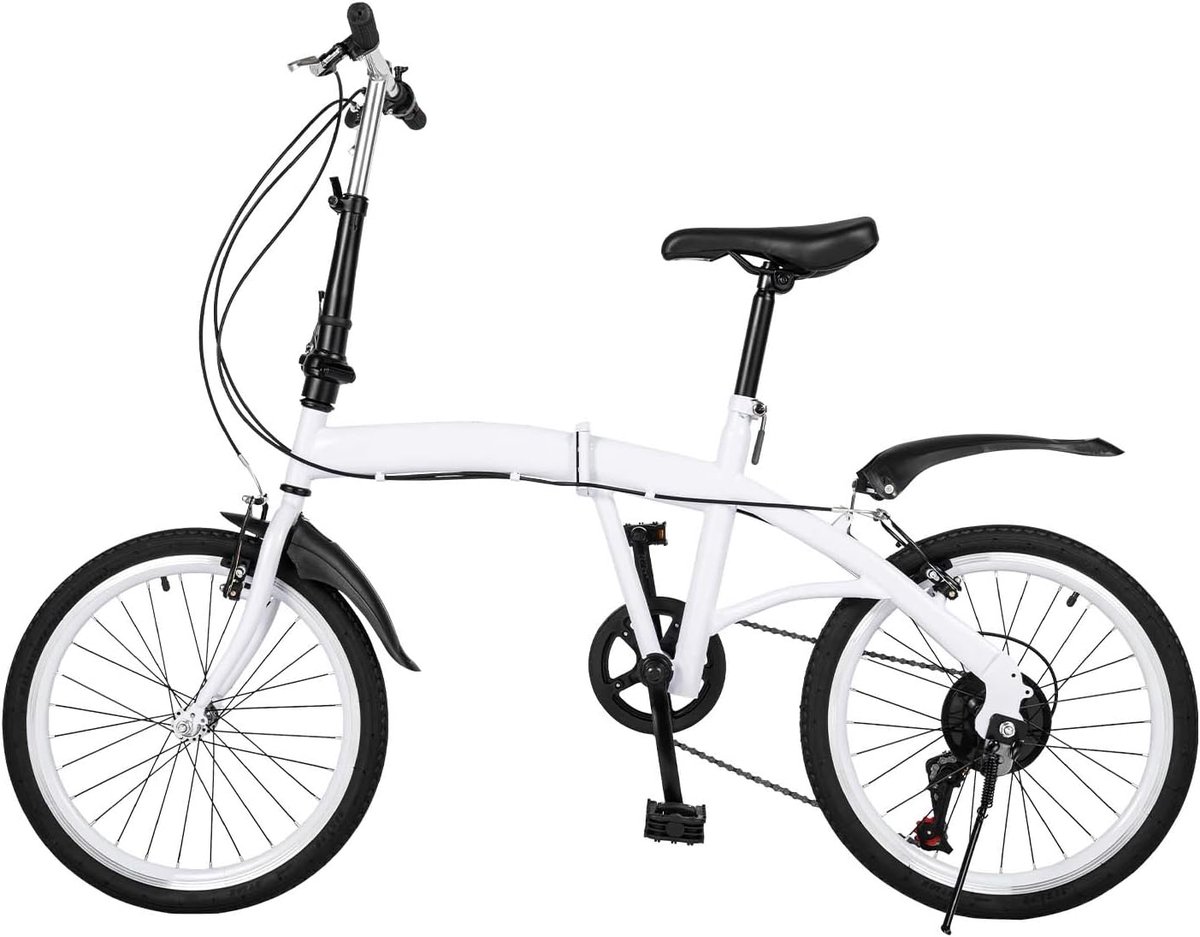 Vouwfiets 20 inch - Stadsfiets Klapfiets - Kamperen Fietsen - 6 Versnellingen Verstelbaar - 146 x 113 cm - Wit Kinderfiets kopen online