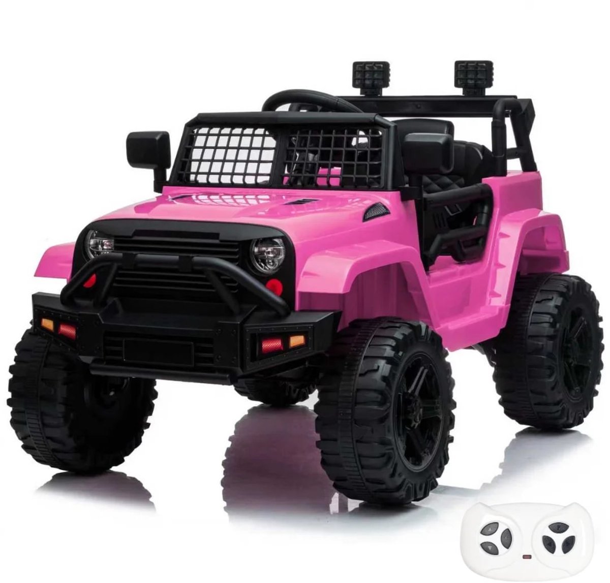 vrooomy trail blazer elektrische kinderauto 1 tot 5 jaar kinderjeep met schokdempers verlichting mp3 speler 12v accuvoertuig met afstandsbediening werkende deuren soft start roze