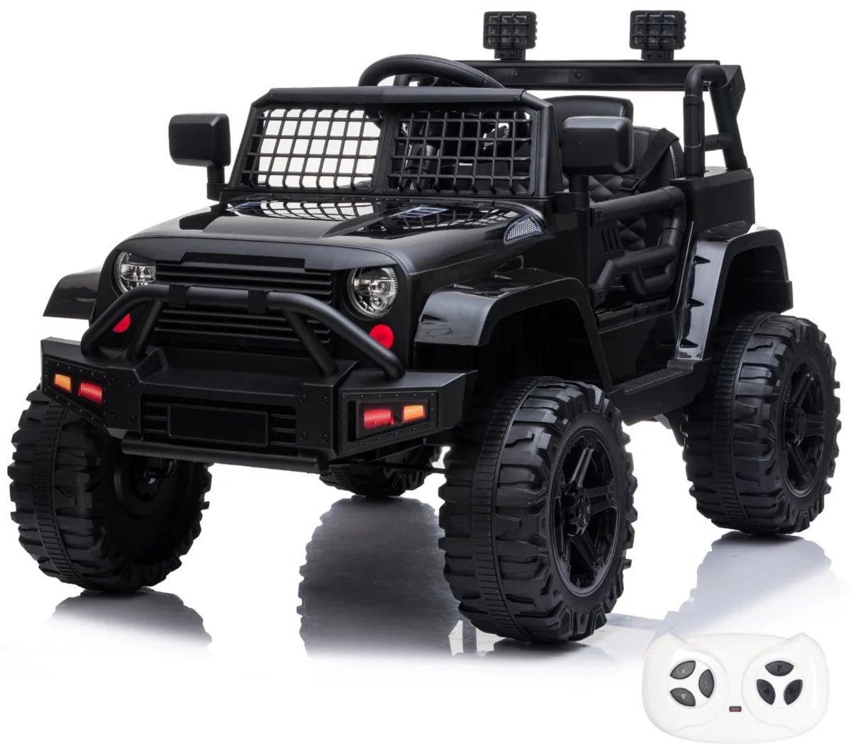 vrooomy trail blazer elektrische kinderauto 1 tot 5 jaar kinderjeep met schokdempers verlichting mp3 speler 12v accuvoertuig met afstandsbediening werkende deuren soft start zwart