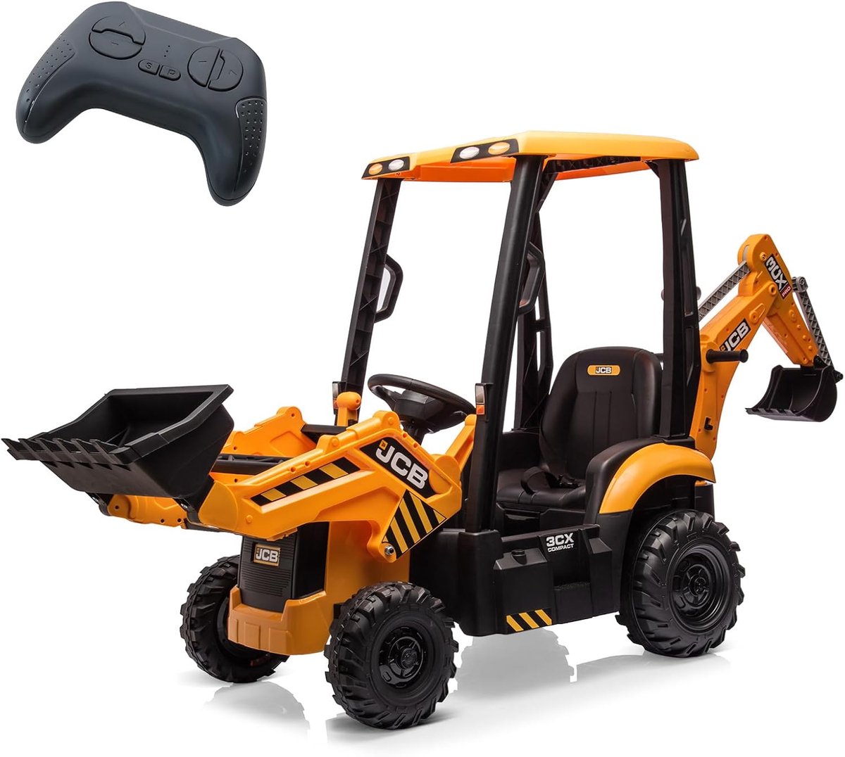 12V Elektrische Kindertractor 4-in-1 met Graafbak, Bulldozerblad en Afneembare Tent - 2,4G Afstandsbediening, Claxon, EVA-wielen, 2-4 km/u - Geel Accuvoertuig kopen online