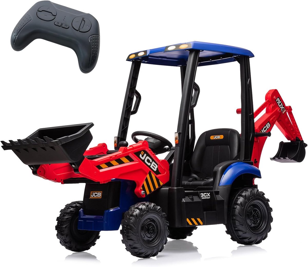 12V Elektrische Kindertractor 4-in-1 met Graafbak, Bulldozerblad en Afneembare Tent - 2,4G Afstandsbediening, Claxon, EVA-wielen, 2-4 km/u - Rood Accuvoertuig kopen online