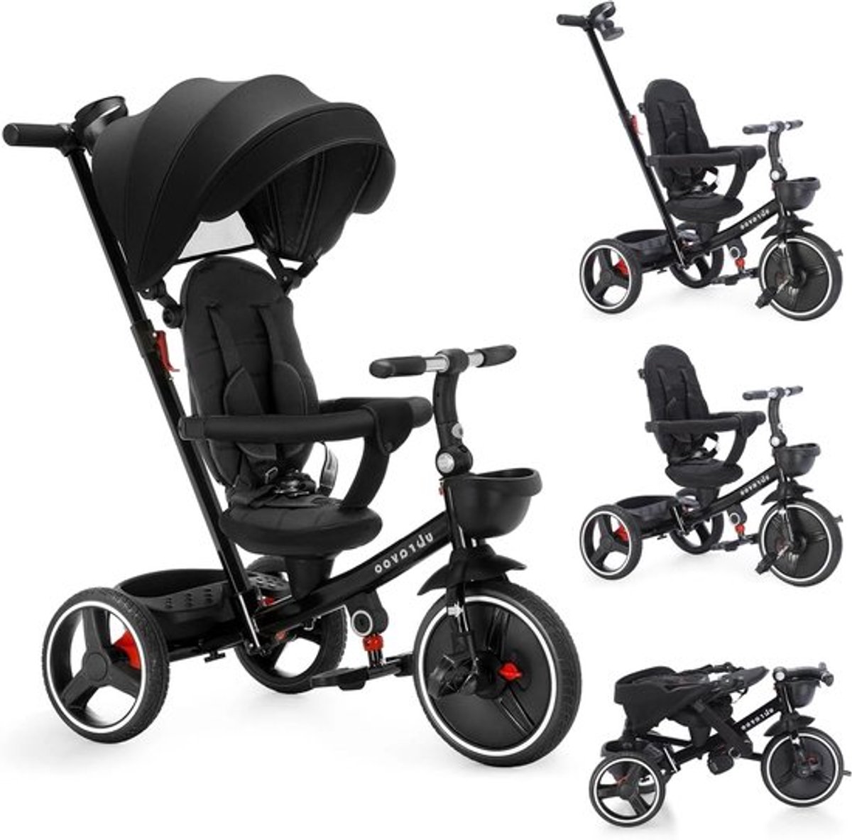 6 in 1 baby driewieler met duwstang driewieler kinderen stuurfiets baby wandelwagen verstelbare zonnekap veiligheidsriem opvouwbare pedalen verwijderbare beveiligingsrek