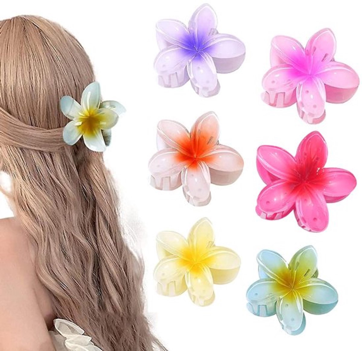 6 x hawaiiaanse bloem motief kleurrijke haarclips bloemvorm accessoires voor vrouwen meisjes dagelijks feest