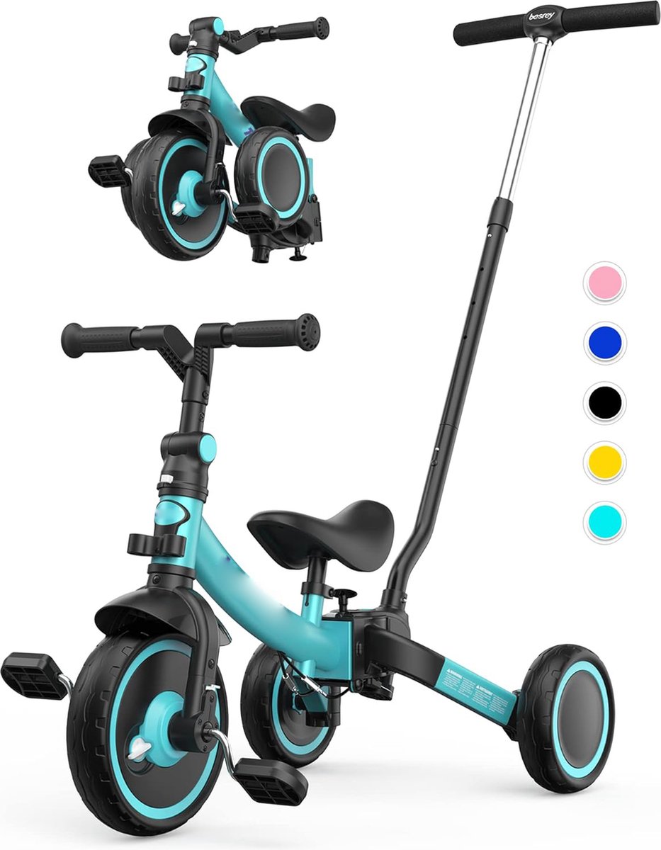 7 in 1 peuterdriewieler met stuurhendel voor 1 5 jaar vouwbare wielen kinderfiets met wielkoppeling grotere wielen verwijderbare pedalen verstelbare zitting groene peutertricycle