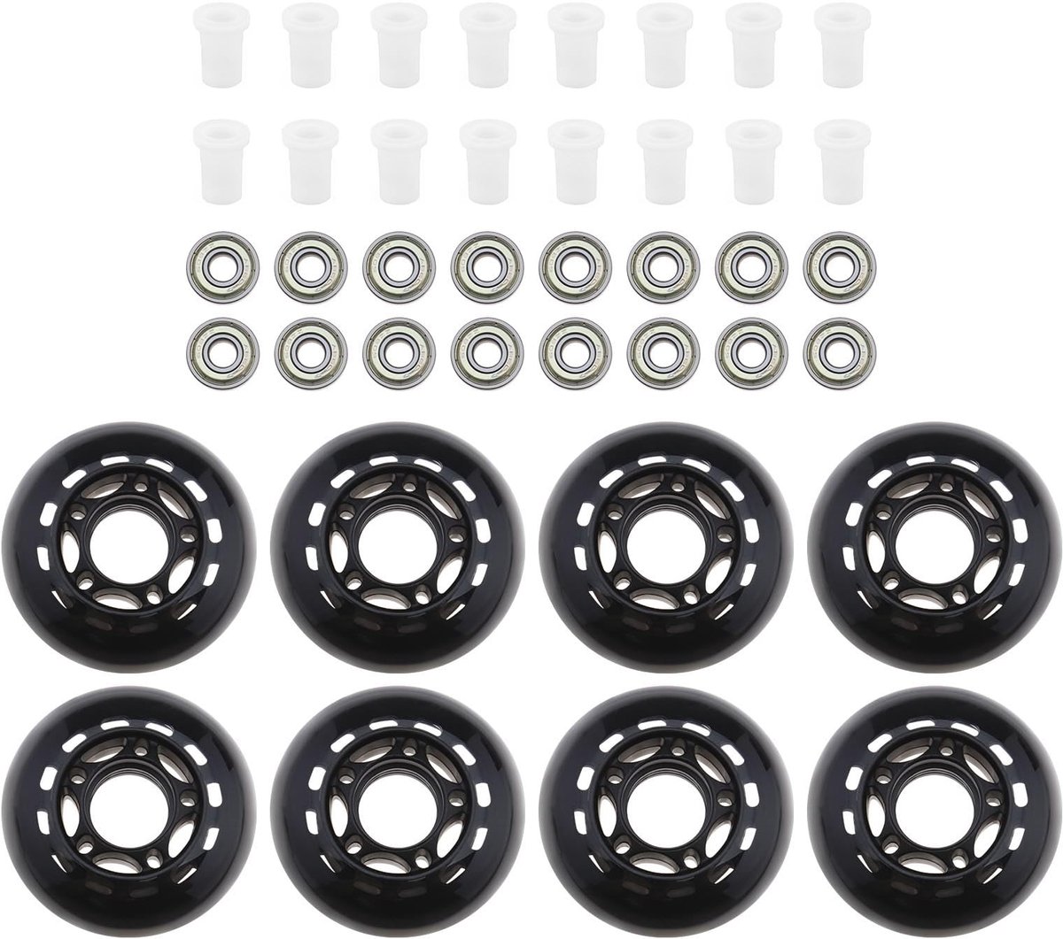Allecto - Inline skate-wielen - 8-pack - Ideaal voor indoor en outdoor skaten - 64mm - Stevige PU wielen - Geschikt voor rolschaatsen - Zwart Skateonderdeel kopen online