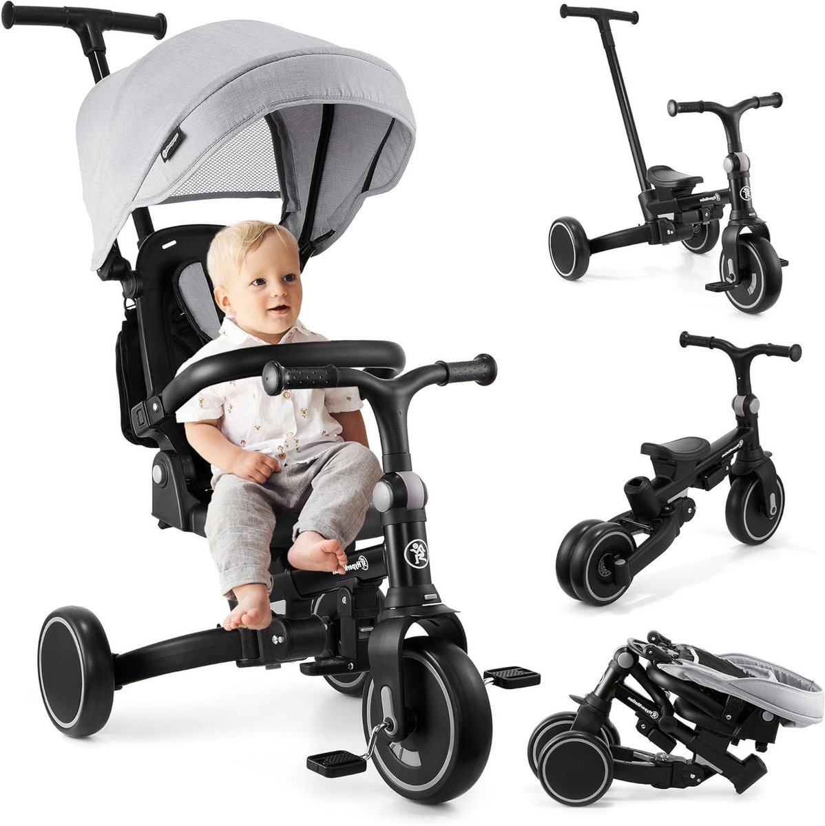 Babydriewieler 8-in-1 - Kinderdriewieler Opvouwbaar - Baby Leren Fietsen - 360 Graden Draaibare Zitting - 1 tot 5 Jaar - Natuur Driewieler kopen online