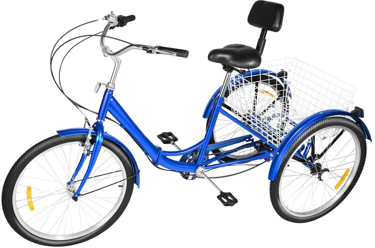 Cellista Driewieler voor Volwassenen 24 Inch - 7 Versnellingen - Met Rugleuning en Achtermand - Senioren Fiets - Transportfiets - 120kg Belastbaar - Blauw Waarom deze titel goe Driewieler kopen online