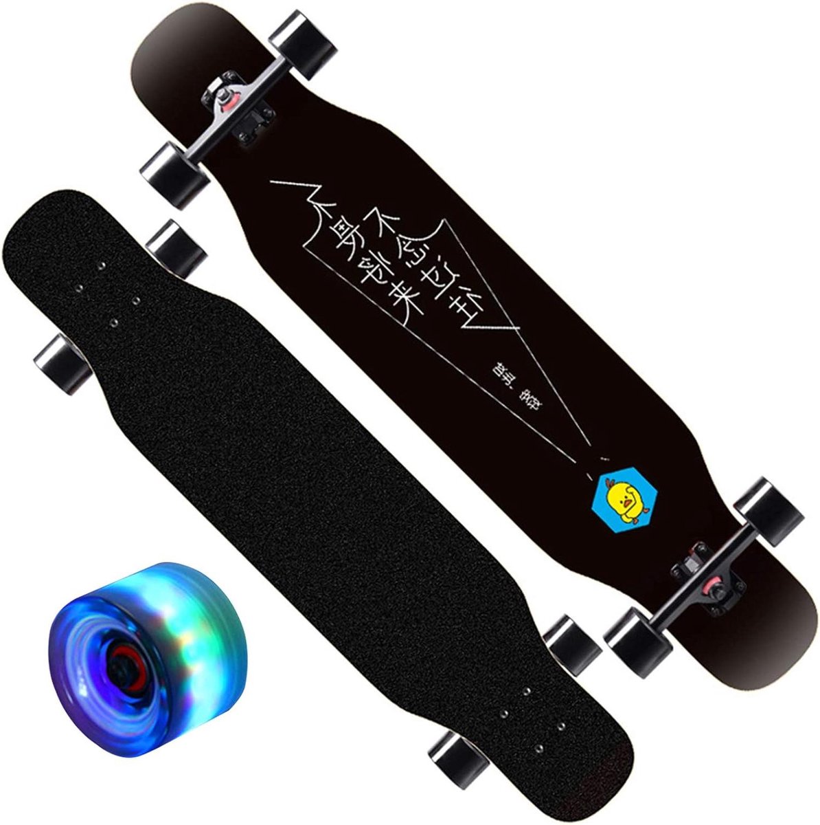 Compleet Skateboard - Cruiser Board Longboard - Skeeleren en Tricks - Dubbel Kick Symmetrisch - 42 x 8 inch - Zwart Skateonderdeel kopen online