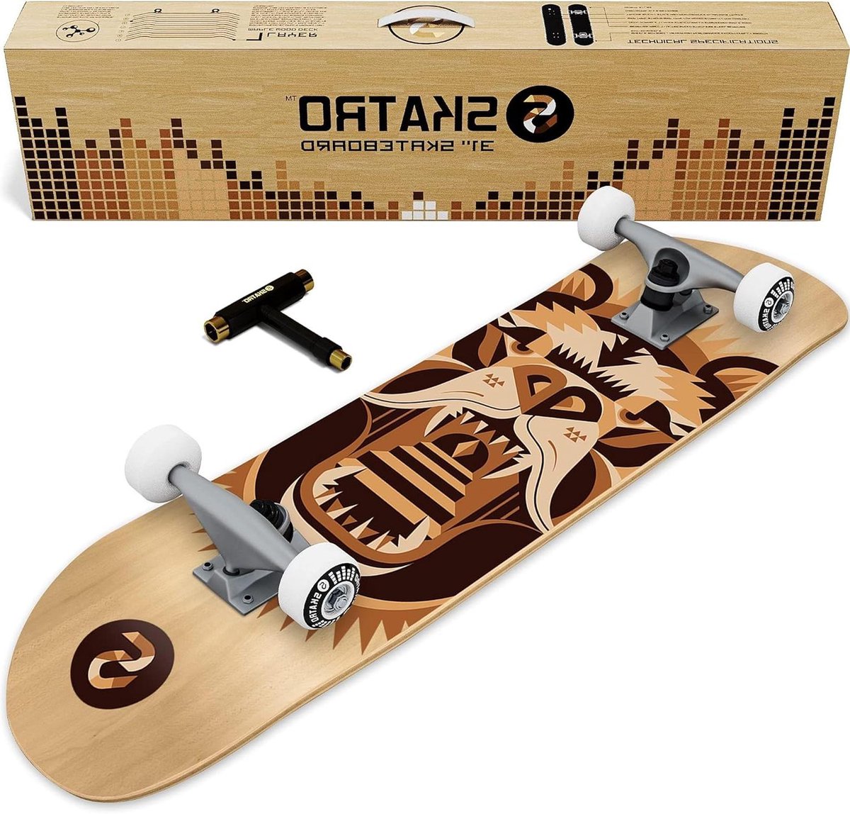 Compleet Skateboard - Skateboard voor volwassenen - Skaten en Tricks - Gepatenteerde Kleeftechnologie - 31 x 8 Inch - Houtkleurig Skateonderdeel kopen online