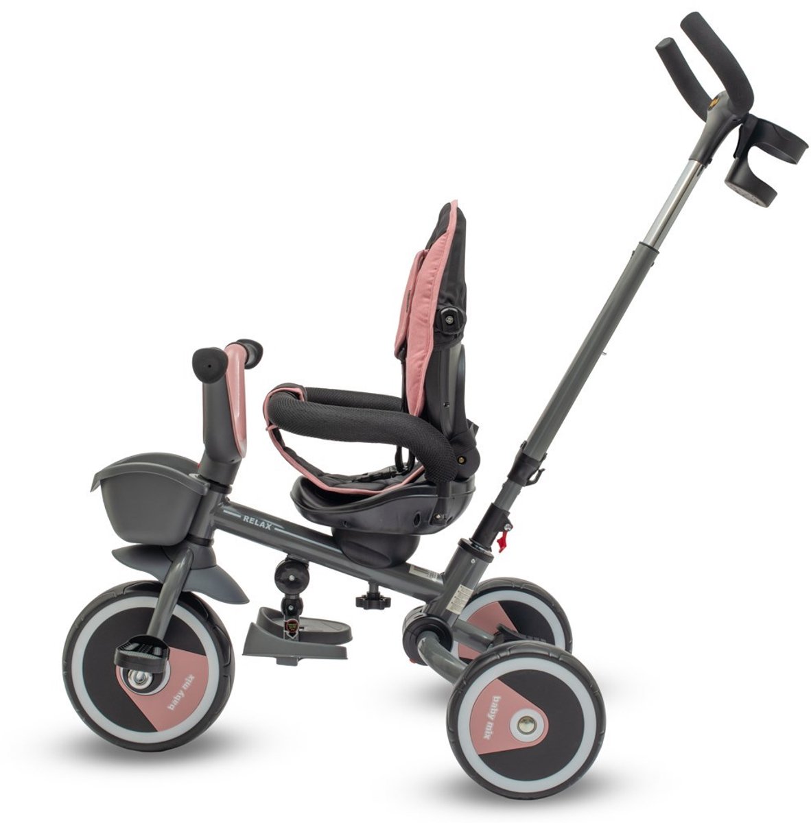 Driewieler-driewieler met duwstang-Multifunctionele Driewieler 5-in-1-Opvouwbare- 360° Draaibare Zitplaats-Kap-Roze. Driewieler kopen online
