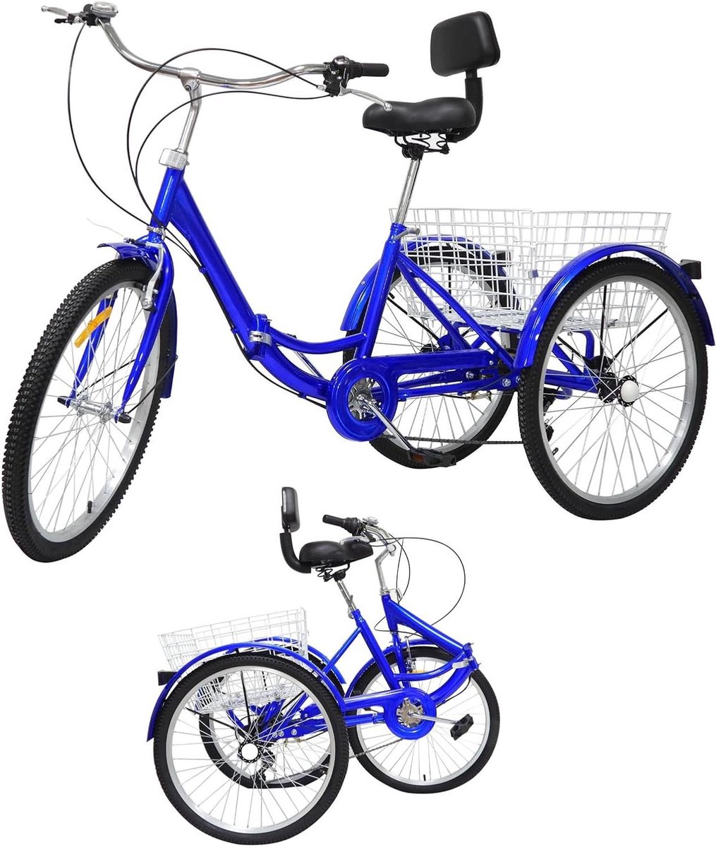 driewieler voor volwassenen vouwfiets driewieler comfortabel transport 7 versnellingen 24 inch blauw