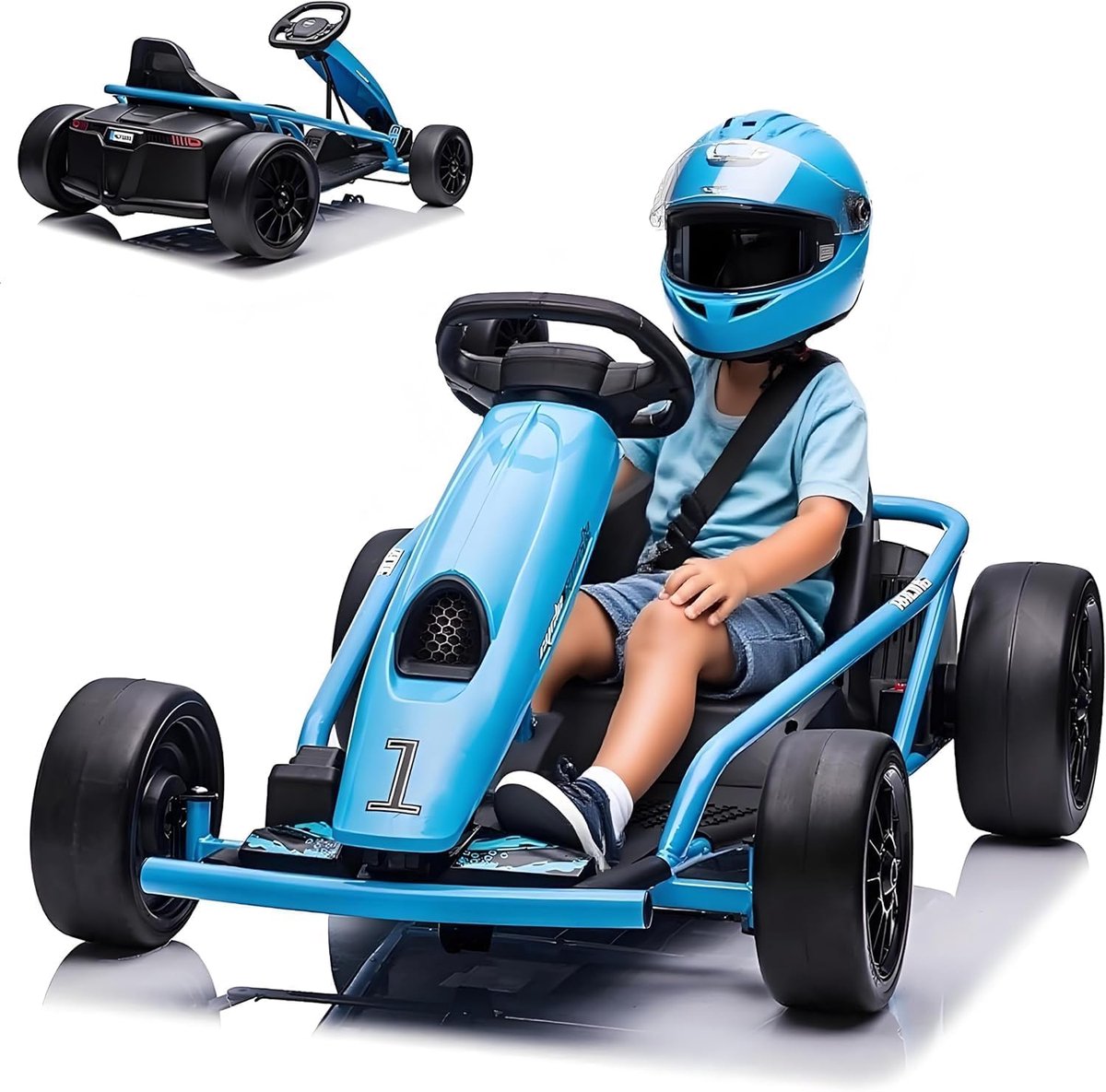 elektrische driftkart kinderen 24v 2x 300w motoren 9ah accu max 13 km u muziek claxon belastbaar 70kg voor 8 12 jaar blauw