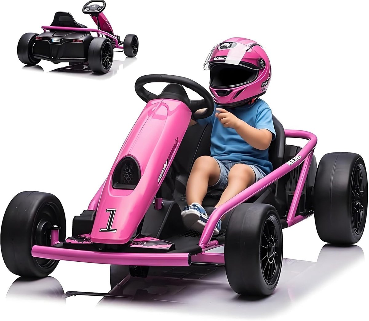 elektrische driftkart kinderen 24v 2x 300w motoren 9ah accu max 13 km u muziek claxon belastbaar 70kg voor 8 12 jaar roze