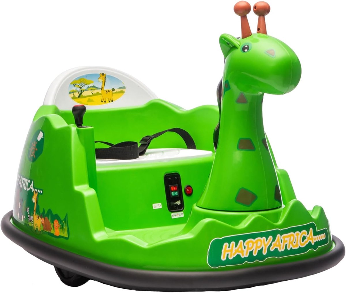 elektrische kinder botsauto 6v giraffe design met afstandsbediening 360 rotatie bluetooth led voor kinderen 2 tot 5 jaar max 30kg groen