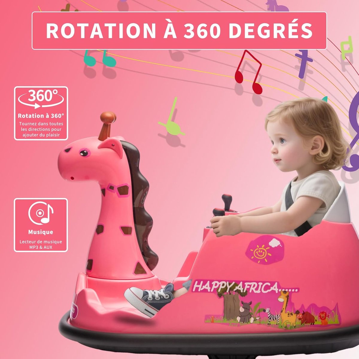 elektrische kinder botsauto 6v giraffe design met afstandsbediening 360 rotatie bluetooth led voor kinderen 2 tot 5 jaar max 30kg roze