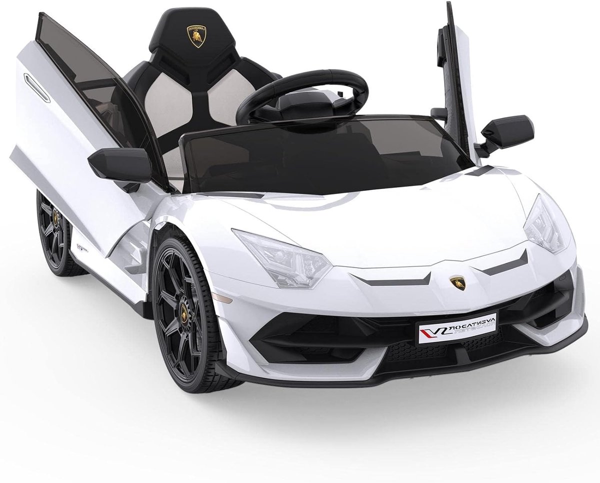 Elektrische Kinderauto 12V Lamborghini met Vleugeldeuren en Afstandsbediening - Sportauto voor Kinderen 3 tot 8 Jaar - LED, Muziek & Vering - 107x63x42 cm - wit Accuvoertuig kopen online