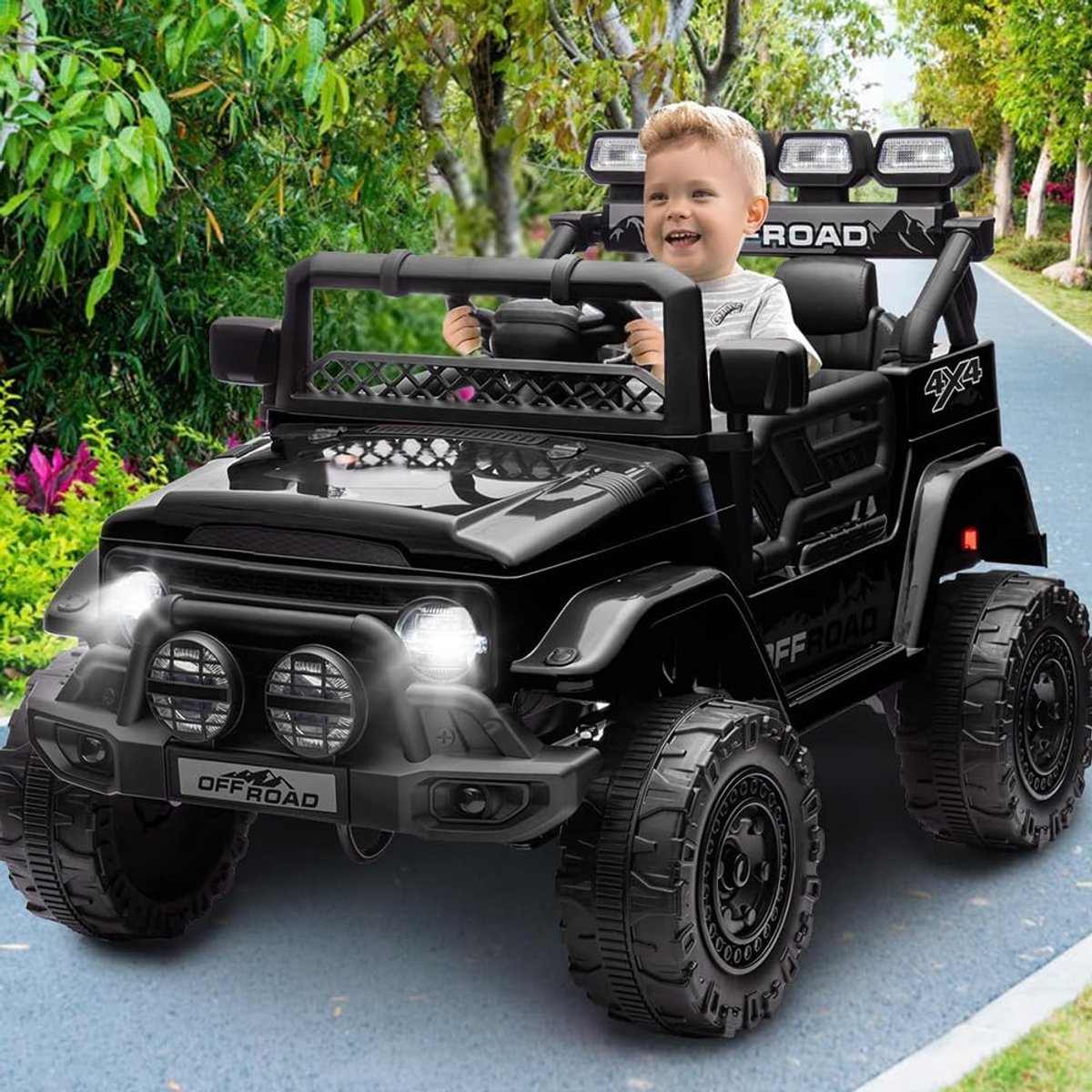 Elektrische Kinderauto 12V met 2.4G Afstandsbediening - Voor Kinderen van 3 tot 8 Jaar - 3 Snelheden, LED Verlichting, Muziek & Vering - Zwart Accuvoertuig kopen online