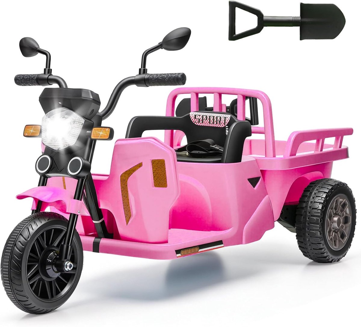 Elektrische Kindermotor met Aanhanger en Schep - 12V Accu Voertuig voor Kinderen - met Afstandsbediening, Bluetooth, LED Verlichting en Muziek - Driewieler - 3 tot 6 Jaar - roze Accuvoertuig kopen online