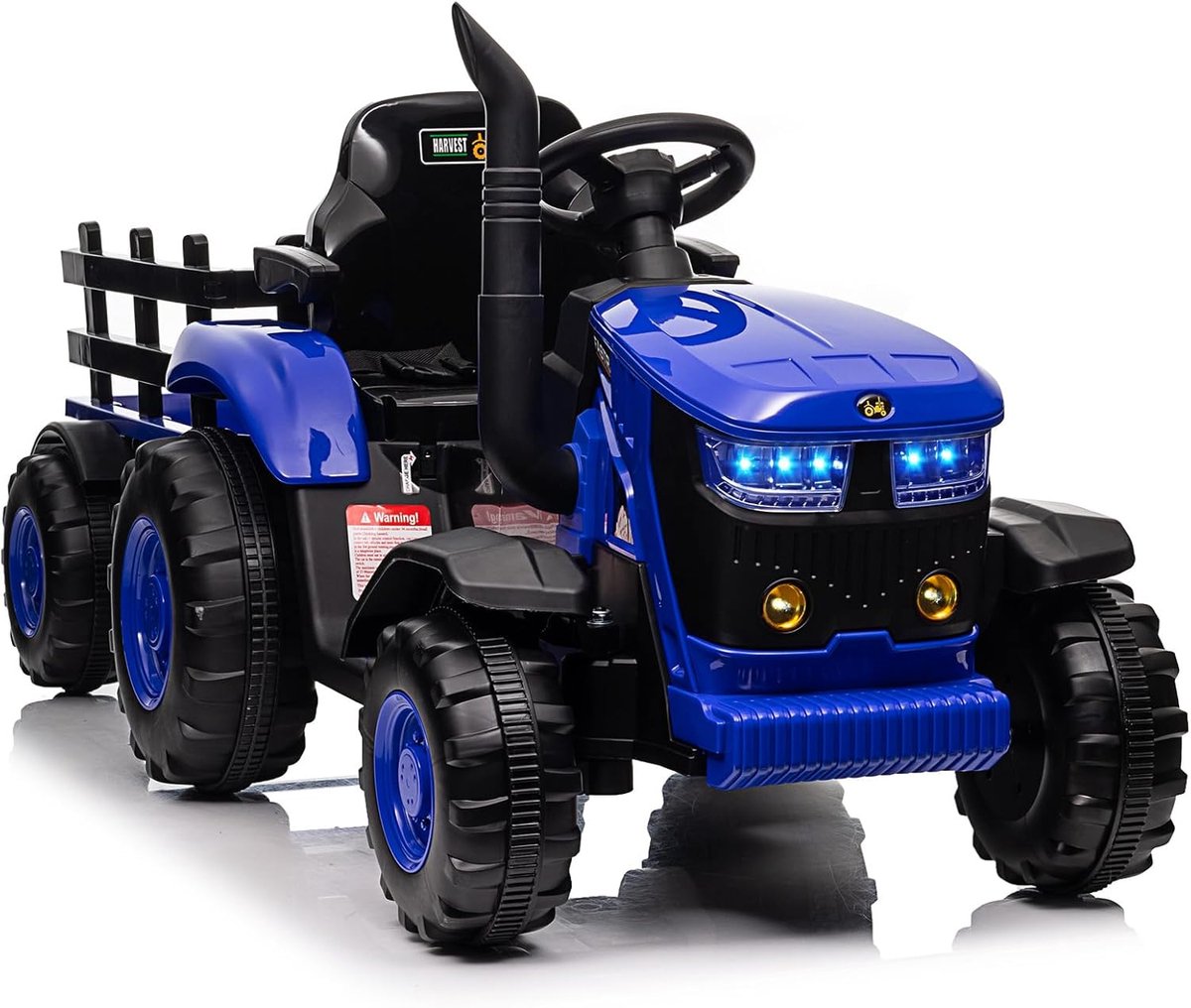 elektrische kindertractor 12v met aanhanger en afstandsbediening speelgoed tractor met 6 banden 2 motoren bluetooth muziek led verlichting blauw