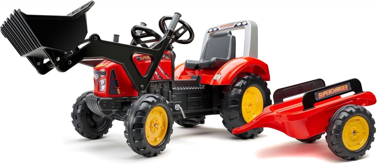 falk tractor supercharger met schep aanhangwagen