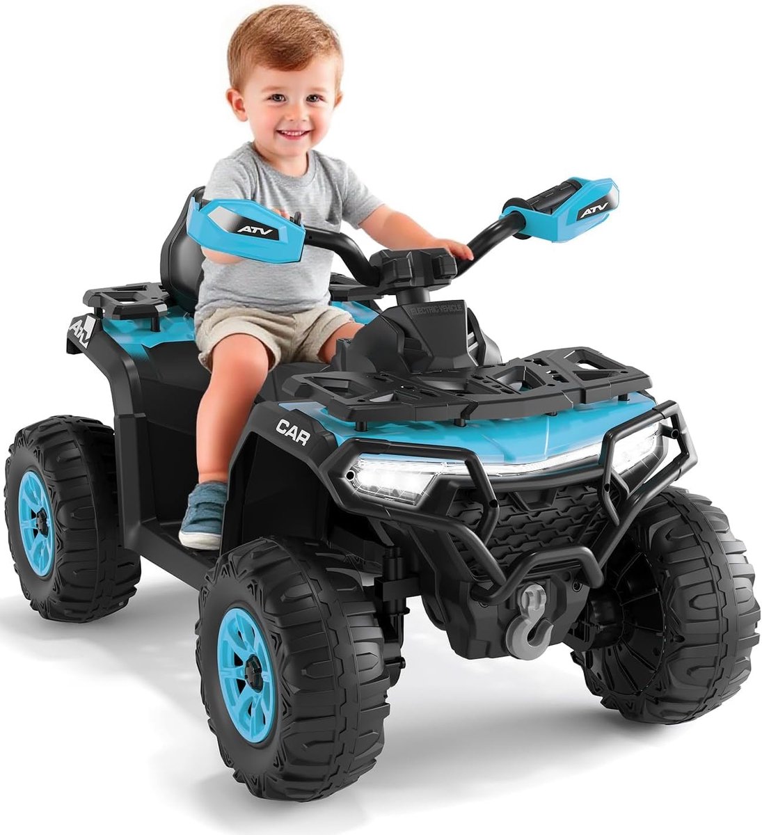 hoerfuriy elektrische kinderquad 12v met afstandsbediening atv voertuig voor kinderen 3 tot 8 jaar 2 motoren vering led verlichting bluetooth 95x56x55 cm lichtblauw