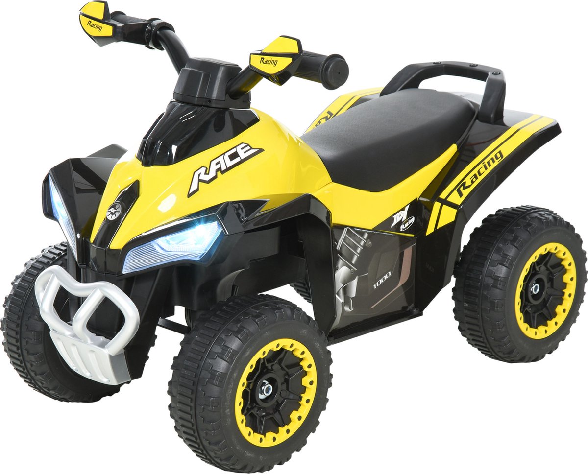homcom kinderauto met lichtfunctie katoenen zitoppervlak geel