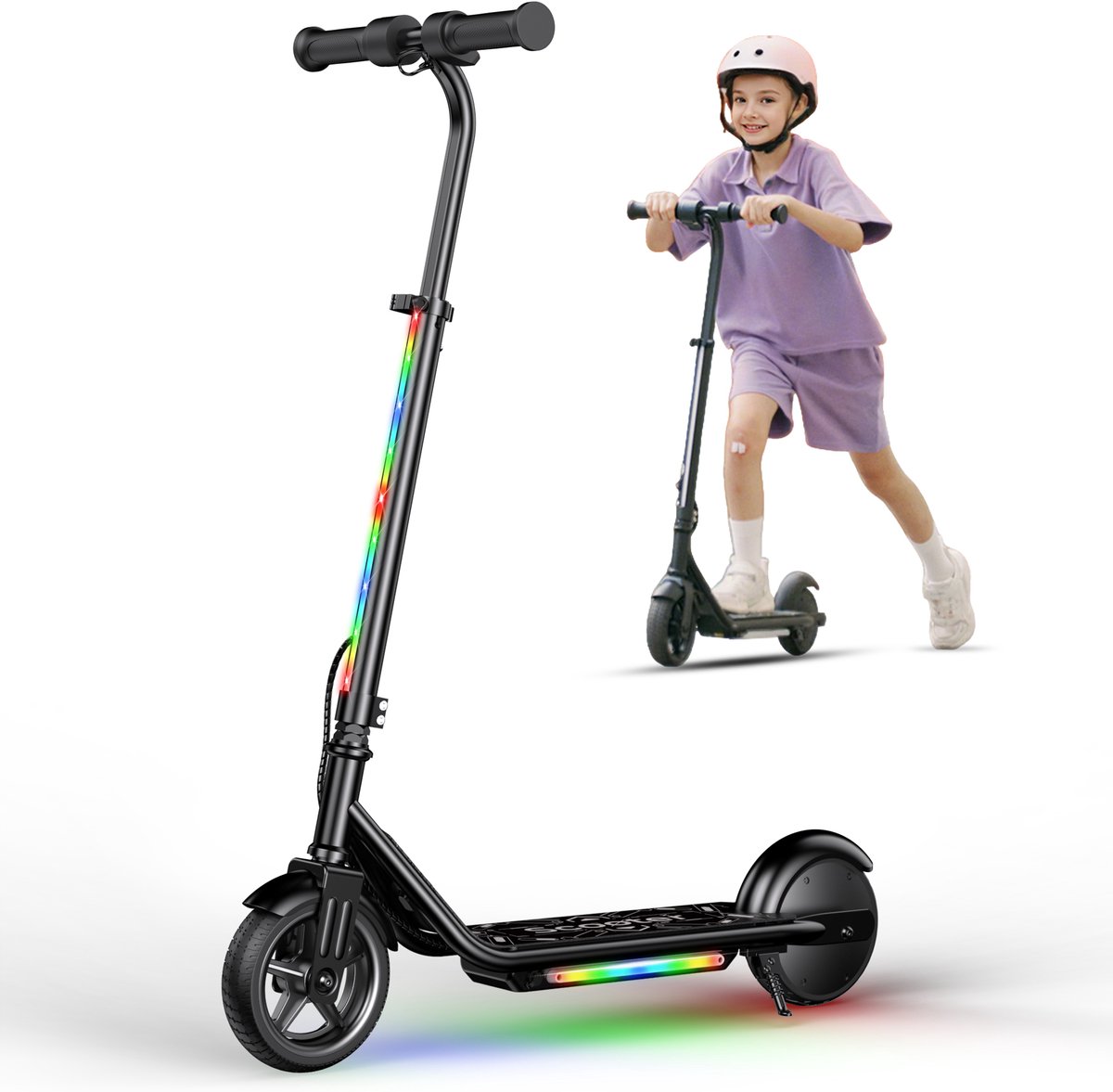 iScooter K2Pro zwarte Elektrische scooter voor kinderen -3 Snelheden-Meerkleurige LED's-Geweldig cadeau Step kopen online