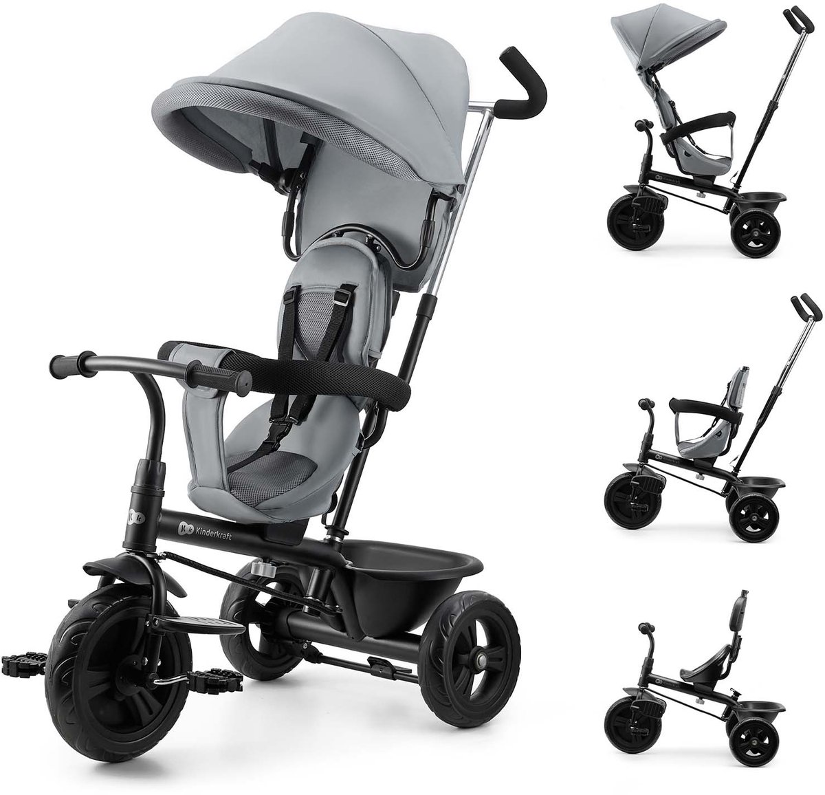 Kinderkraft FREEWAY 2 - kinderdriewieler - AIR COMFORT SYSTEM - openklapbare bumper - 3-puntsgordel - Grijs Driewieler kopen online
