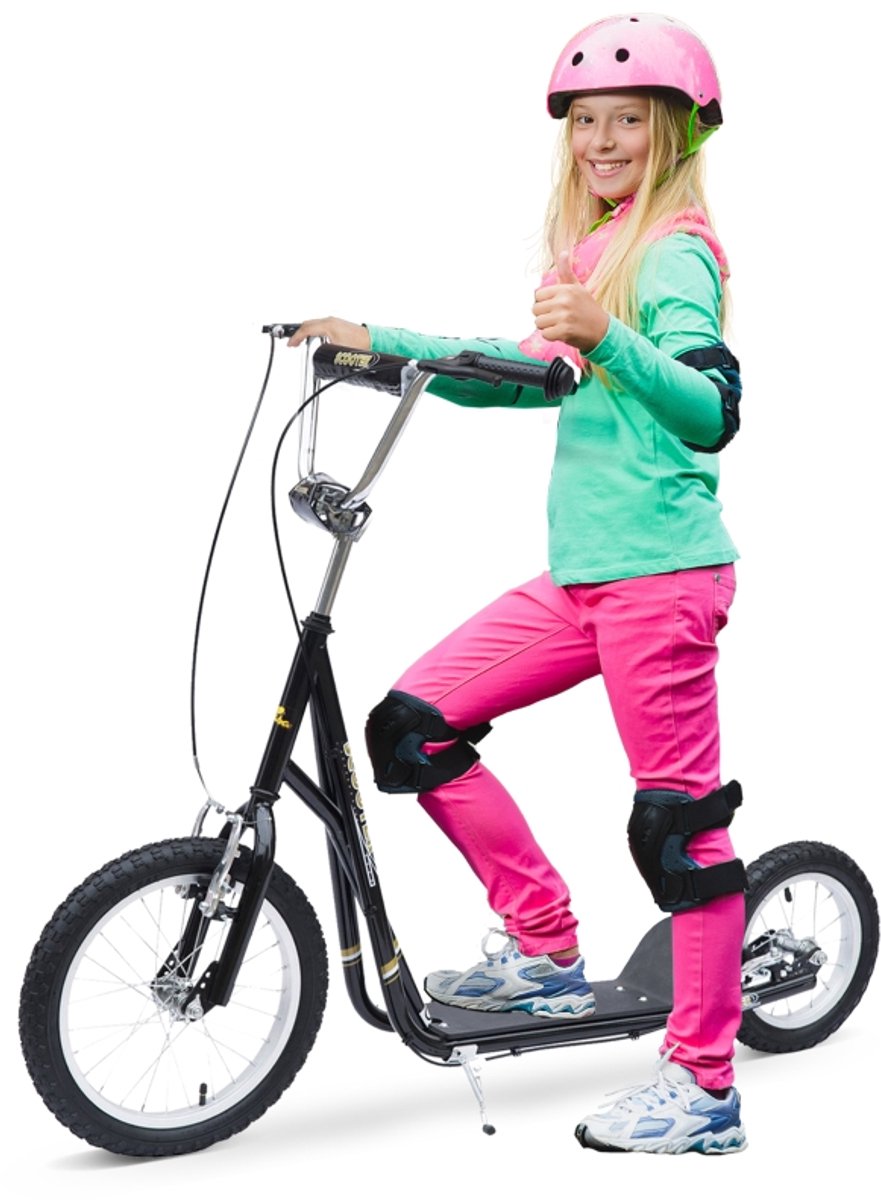 Kinderstep 16/12 Inch - Met 2 V-Brakes, Luchtbanden & Verstelbaar Stuur – Stadsstep voor Kinderen vanaf 5 Jaar Zwart Loopfiets kopen online