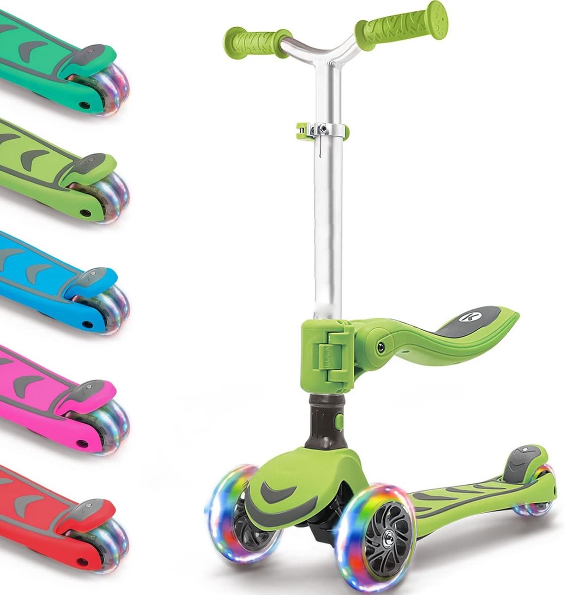 Kinderstep vanaf 3 Jaar - Opvouwbare Step - 4 Hoogtes Verstelbaar - 3 LED Wielen - Antislip Treden - 2-in-1 Met Zitje - Buiten Speelgoed - Cadeau voor Jongens en Meisjes Buitenspeelvoertuigaccessoire kopen online