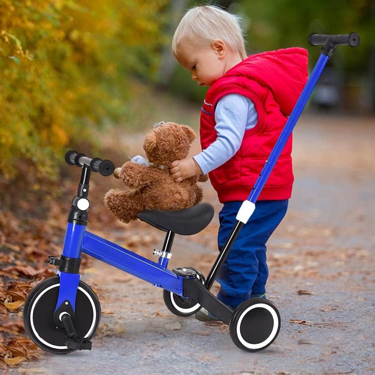 Loopfiets Driewieler - Loopstoeltje Kinderdriewieler - Kinderen Leren Fietsen - 3-in-1 Ontwerp - 18 maanden tot 4 jaar - Blauw Driewieler kopen online
