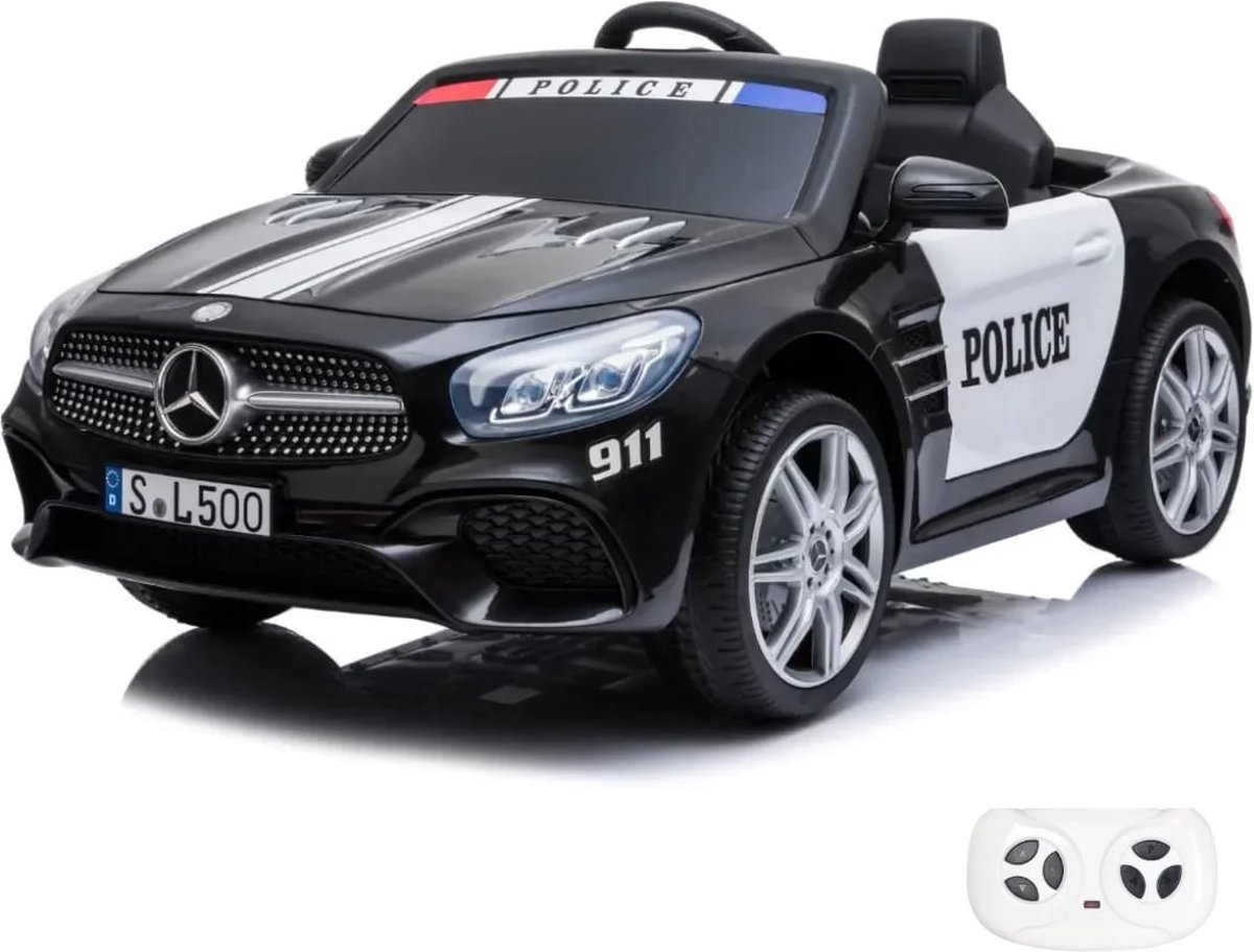 Mercedes-Benz SL500 AMG Politieauto 12V 1 tot 6 jaar – Officieel Gelicentieerd met Sirene & Zwaailichten – Luxe Politiewagen met Lederen Zitje, Bluetooth & EVA-Banden – Zwart Accuvoertuig kopen online