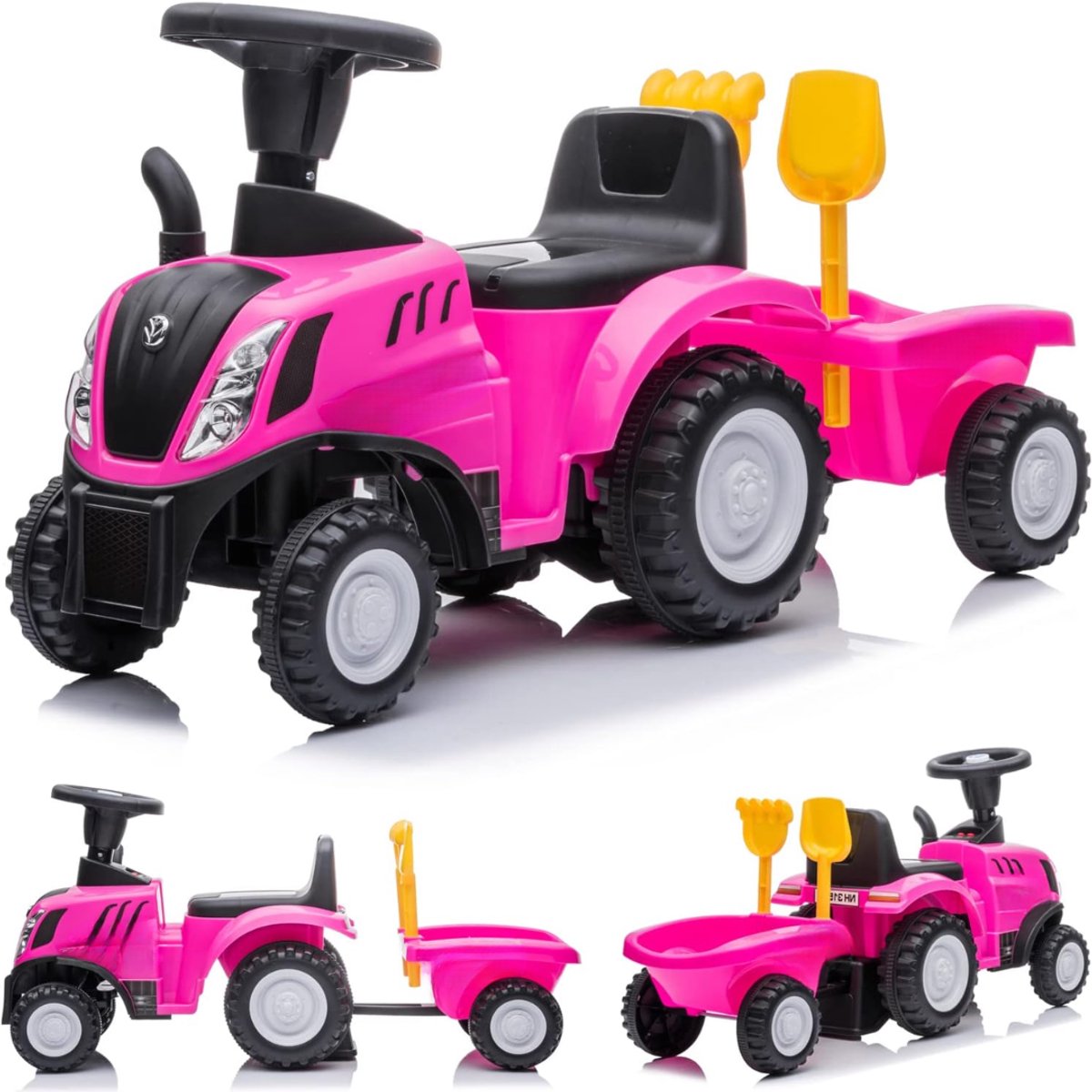 mmp looptractor loopauto loop tractor met aanhangwagen en hoorn 56x29x43cm roze