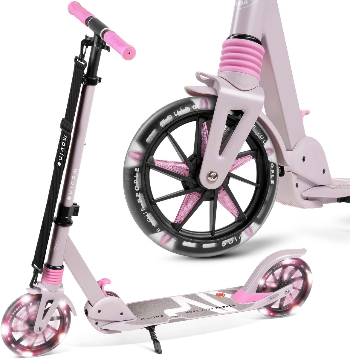 movino city light step roze voor jongens en meisjes draagkracht tot 100 kg kinderstepjes lagers abec 7 led wielen verstelbaar stuur opvouwbaar