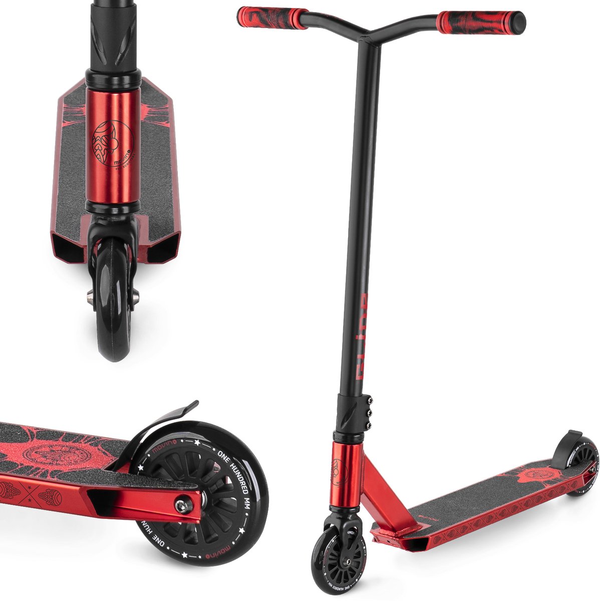 Movino Glide - Stuntstep - Rood - Vanaf 5 jaar - Y-BAR - Lagers ABEC-9 - Aluminium - Flex Fender rem - Draagkracht tot 100 kg Step kopen online